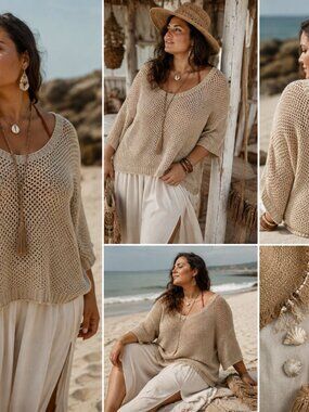 Peter Nygard Women's Cream Beige Metallic Cotton Blend Open Knit Top SZ 3X
